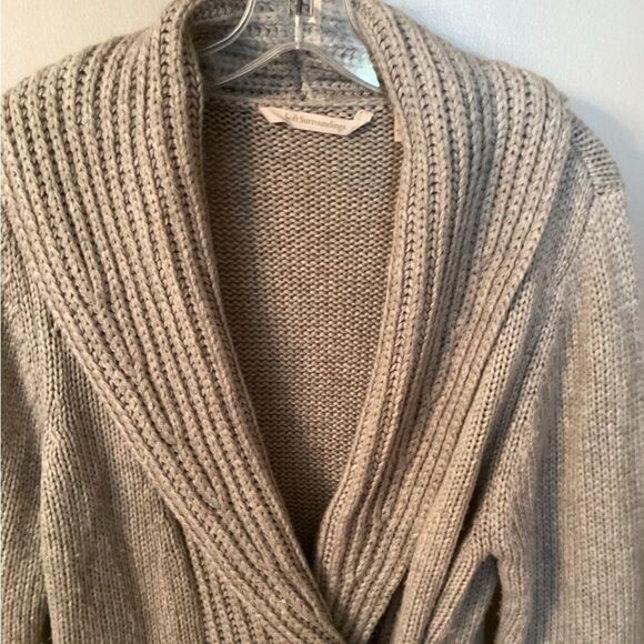 SOFT SURROUNDINGS SIZE XL GREY COUNTRY WEEKEND LEATHER BELTED CARDIGAN SWEATER - Picture 4 of 8
